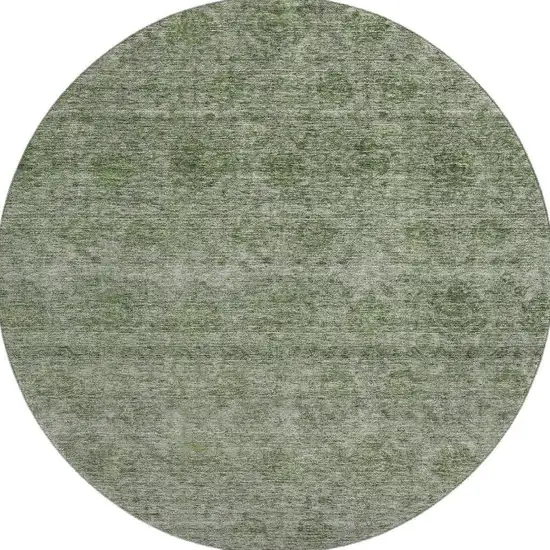 8' Olive Green And Silver Abstract Washable Round Rug With UV Protection Photo 3