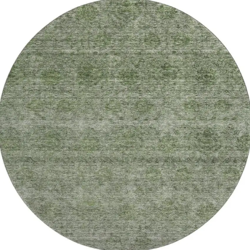 8' Olive Green And Silver Abstract Washable Round Rug With UV Protection Photo 3