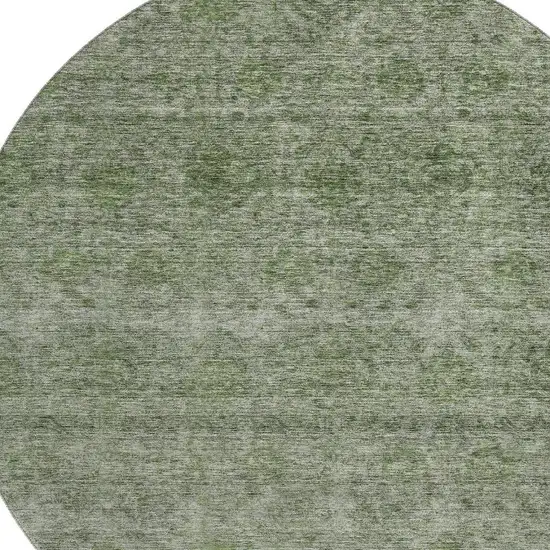 8' Olive Green And Silver Abstract Washable Round Rug With UV Protection Photo 2