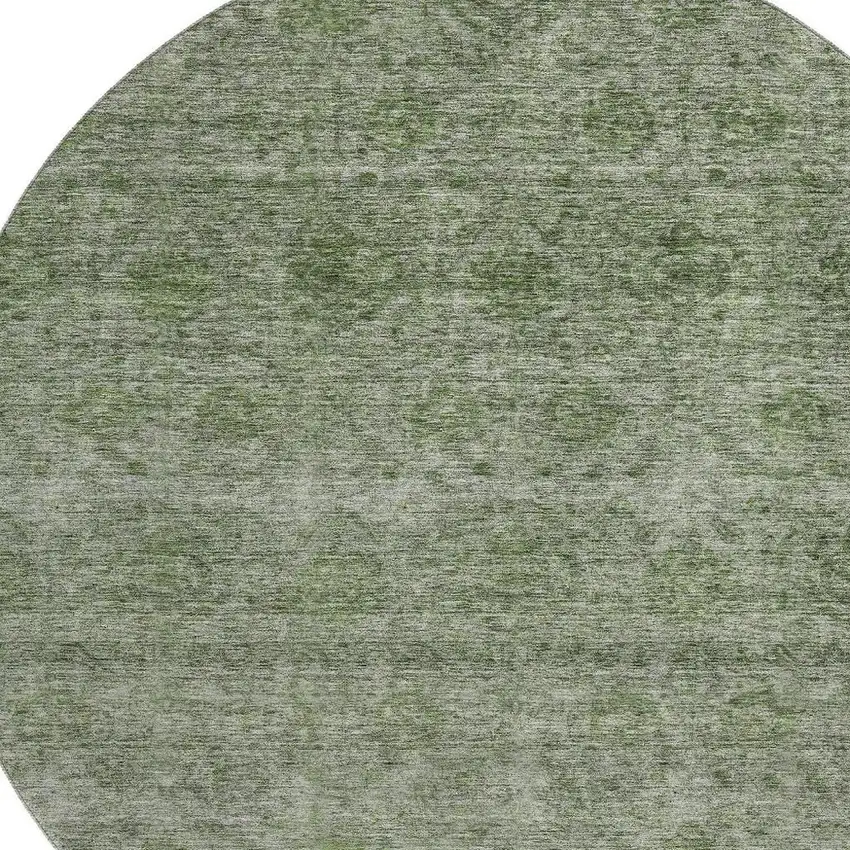 8' Olive Green And Silver Abstract Washable Round Rug With UV Protection Photo 2