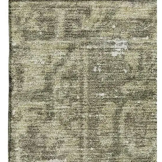 8' Olive Green And Silver Oriental Washable Area Rug With UV Protection Photo 3