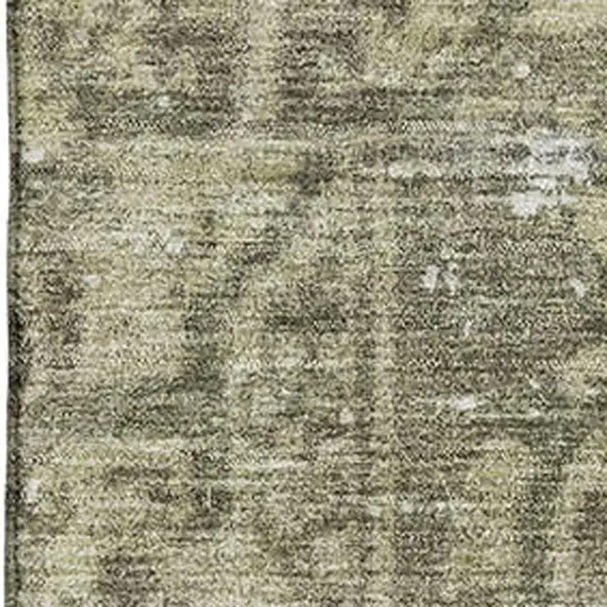8' Olive Green And Silver Oriental Washable Area Rug With UV Protection Photo 2