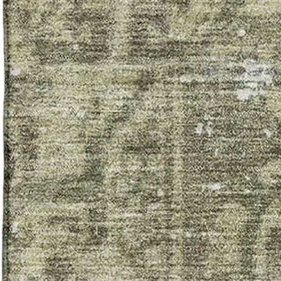 8' Olive Green And Silver Oriental Washable Area Rug With UV Protection Photo 2