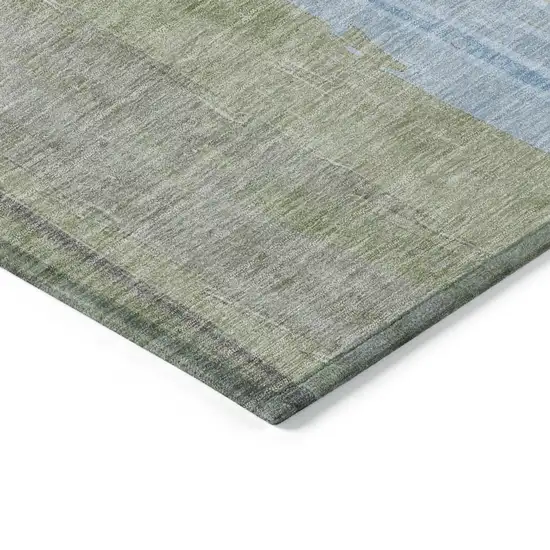 8' Olive Green And Sky Blue Round Abstract Washable Indoor Outdoor Area Rug Photo 8