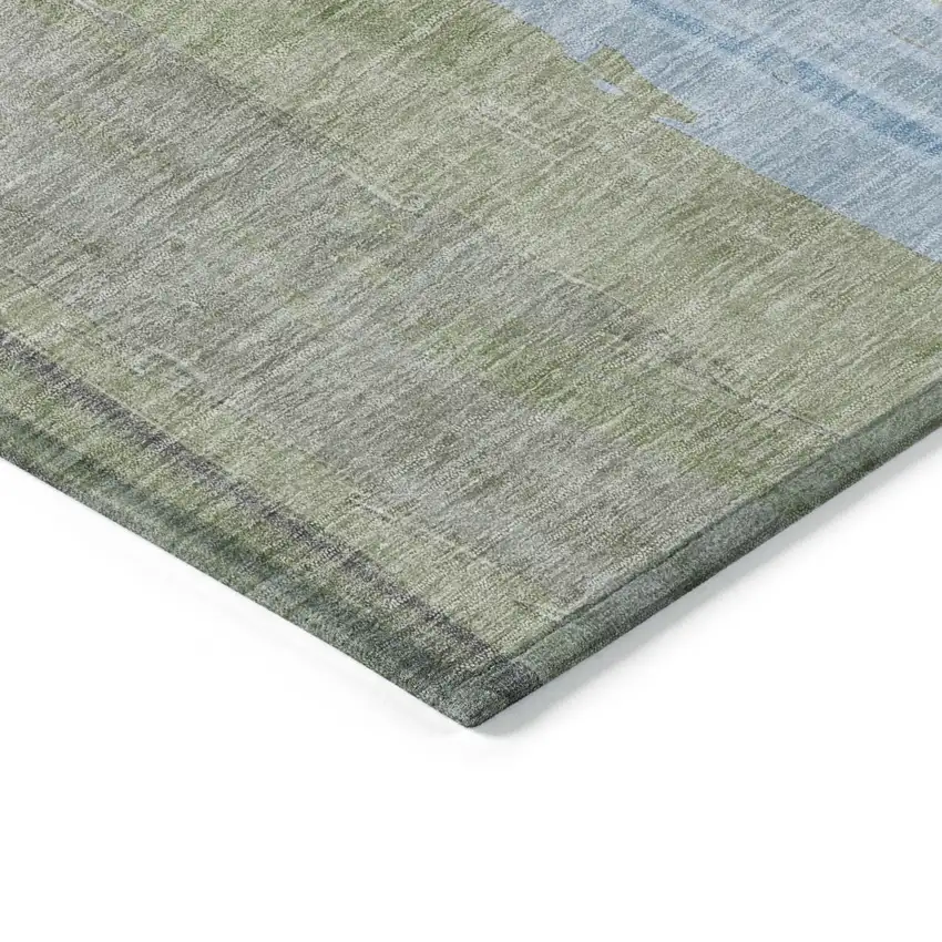 8' Olive Green And Sky Blue Round Abstract Washable Indoor Outdoor Area Rug Photo 8