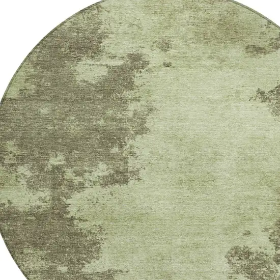 8' Olive Green And Taupe Round Abstract Washable Indoor Outdoor Area Rug Photo 8