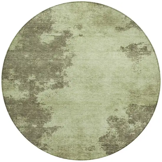 8' Olive Green And Taupe Round Abstract Washable Indoor Outdoor Area Rug Photo 3