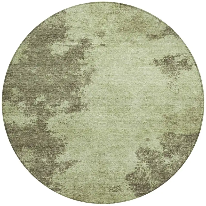 8' Olive Green And Taupe Round Abstract Washable Indoor Outdoor Area Rug Photo 3