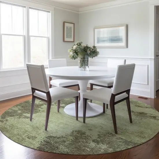 8' Olive Green And Taupe Round Abstract Washable Indoor Outdoor Area Rug Photo 6
