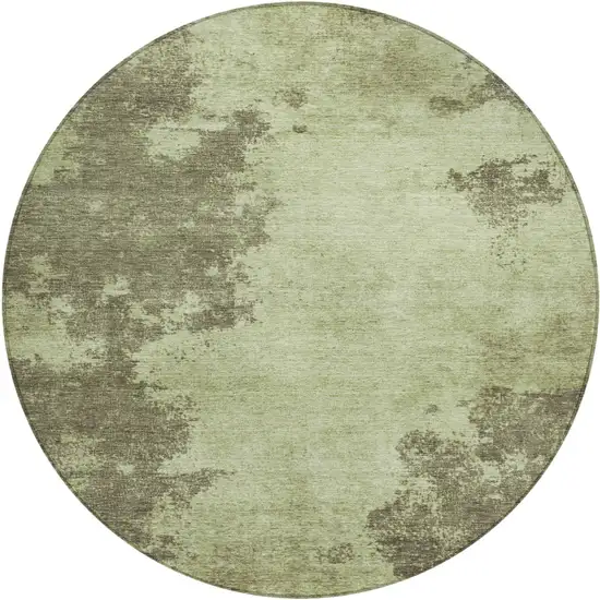 8' Olive Green And Taupe Round Abstract Washable Indoor Outdoor Area Rug Photo 1