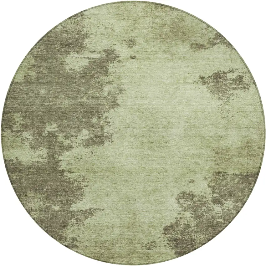 8' Olive Green And Taupe Round Abstract Washable Indoor Outdoor Area Rug Photo 1
