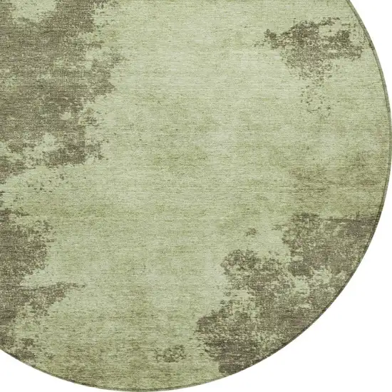 8' Olive Green And Taupe Round Abstract Washable Indoor Outdoor Area Rug Photo 4