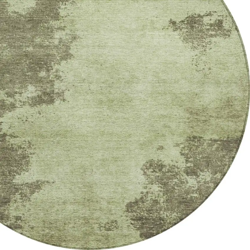 8' Olive Green And Taupe Round Abstract Washable Indoor Outdoor Area Rug Photo 4
