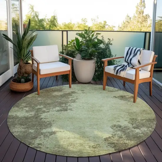8' Olive Green And Taupe Round Abstract Washable Indoor Outdoor Area Rug Photo 5