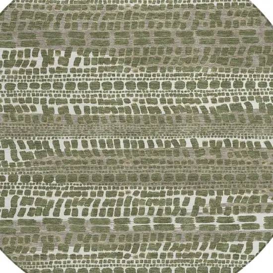 8' Olive Green And Taupe Round Abstract Washable Indoor Outdoor Area Rug Photo 2