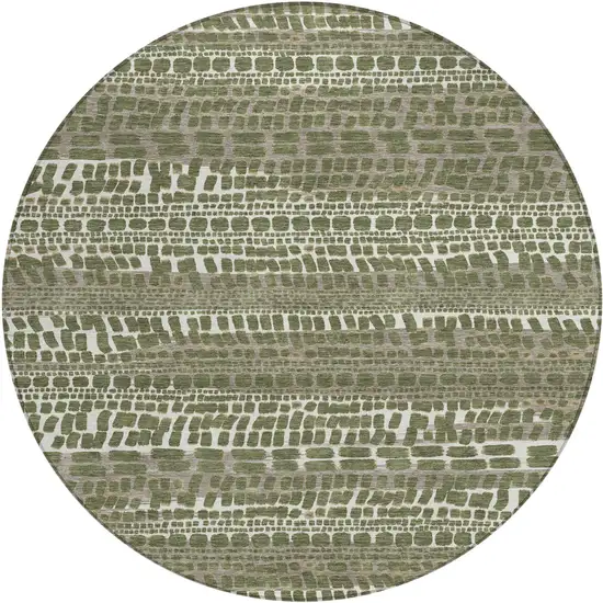 8' Olive Green And Taupe Round Abstract Washable Indoor Outdoor Area Rug Photo 1