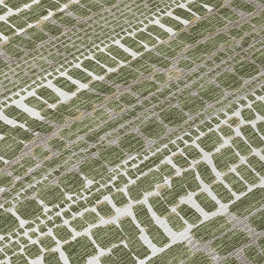 8' Olive Green And Taupe Round Abstract Washable Indoor Outdoor Area Rug Photo 7