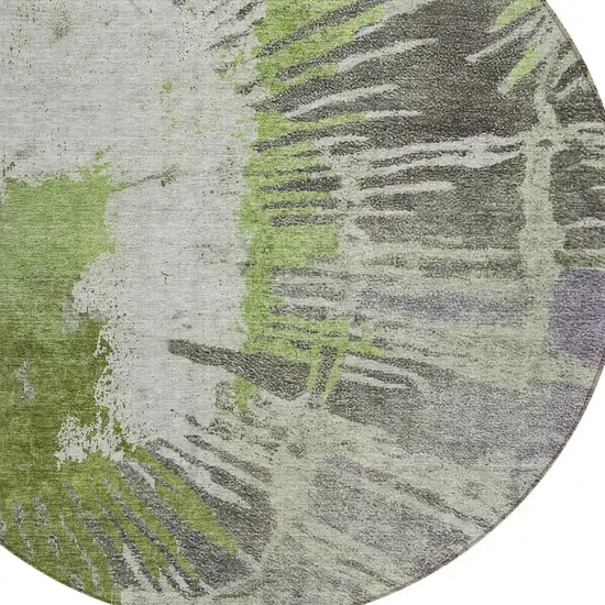 8' Olive Green Artichoke Green And Fern Green Round Abstract Washable Indoor Outdoor Area Rug Photo 4
