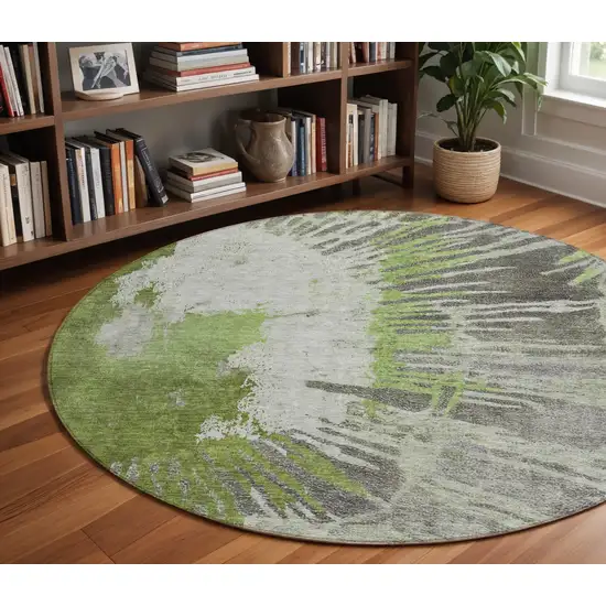 8' Olive Green Artichoke Green And Fern Green Round Abstract Washable Indoor Outdoor Area Rug Photo 8