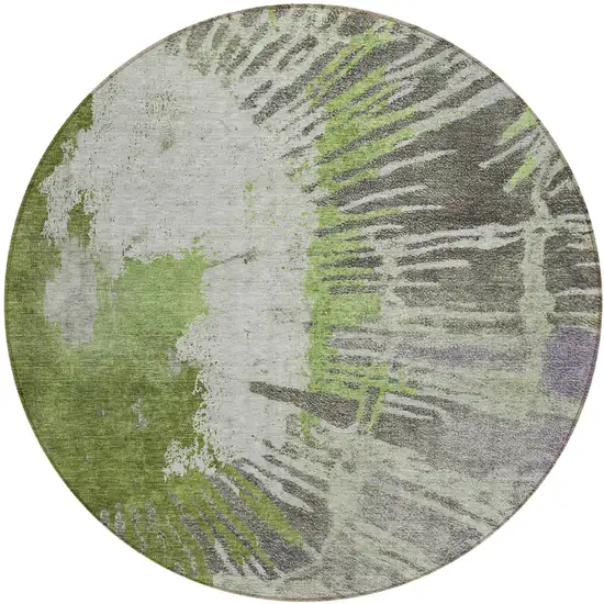 8' Olive Green Artichoke Green And Fern Green Round Abstract Washable Indoor Outdoor Area Rug Photo 2