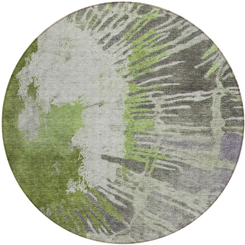 8' Olive Green Artichoke Green And Fern Green Round Abstract Washable Indoor Outdoor Area Rug Photo 2