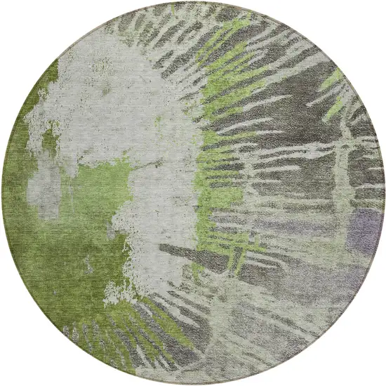 8' Olive Green Artichoke Green And Fern Green Round Abstract Washable Indoor Outdoor Area Rug Photo 2