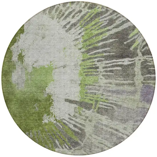 8' Olive Green Artichoke Green And Fern Green Round Abstract Washable Indoor Outdoor Area Rug Photo 5