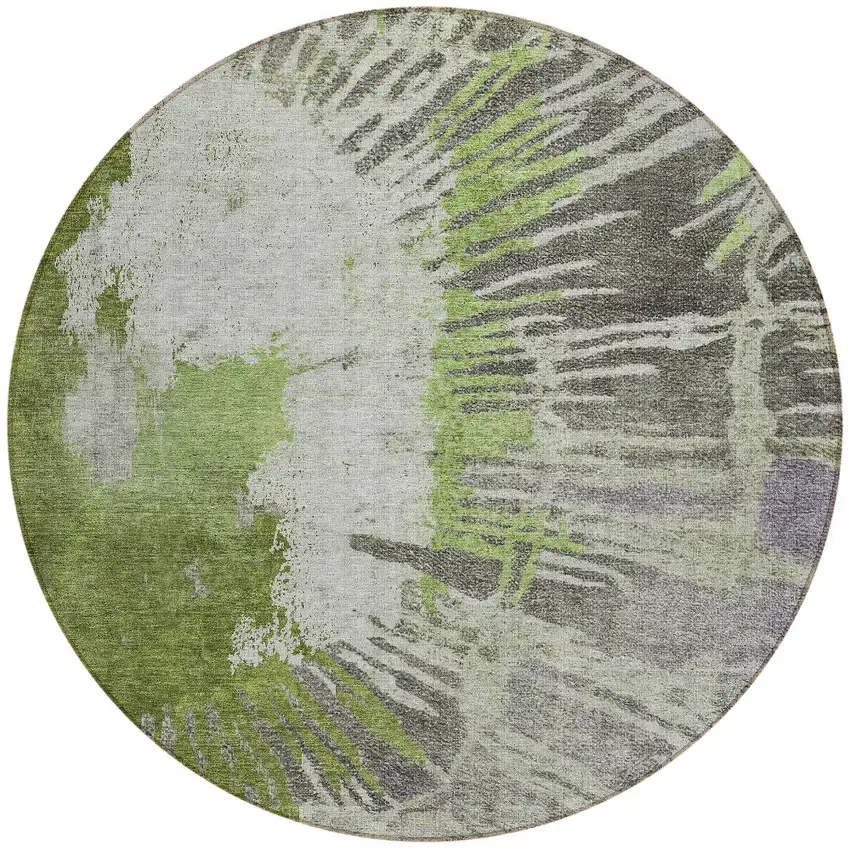 8' Olive Green Artichoke Green And Fern Green Round Abstract Washable Indoor Outdoor Area Rug Photo 5