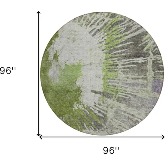8' Olive Green Artichoke Green And Fern Green Round Abstract Washable Indoor Outdoor Area Rug Photo 3