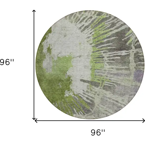 8' Olive Green Artichoke Green And Fern Green Round Abstract Washable Indoor Outdoor Area Rug Photo 3
