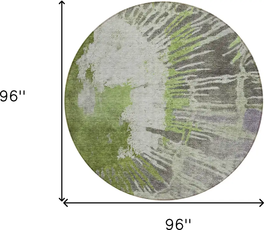 8' Olive Green Artichoke Green And Fern Green Round Abstract Washable Indoor Outdoor Area Rug Photo 3