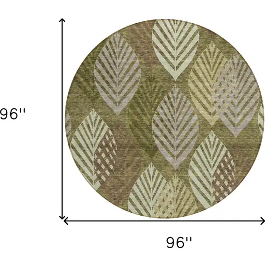 8' Olive Green Artichoke Green And Gray Round Floral Washable Indoor Outdoor Area Rug Photo 9