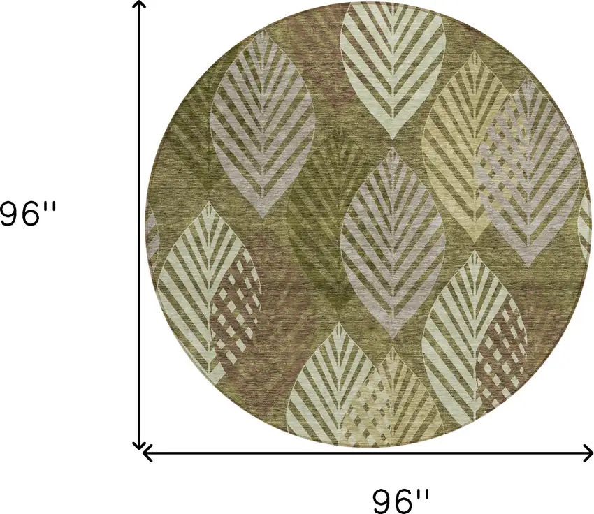 8' Olive Green Artichoke Green And Gray Round Floral Washable Indoor Outdoor Area Rug Photo 9
