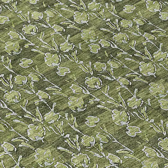 8' Olive Green Artichoke Green And Ivory Round Floral Washable Indoor Outdoor Area Rug Photo 8