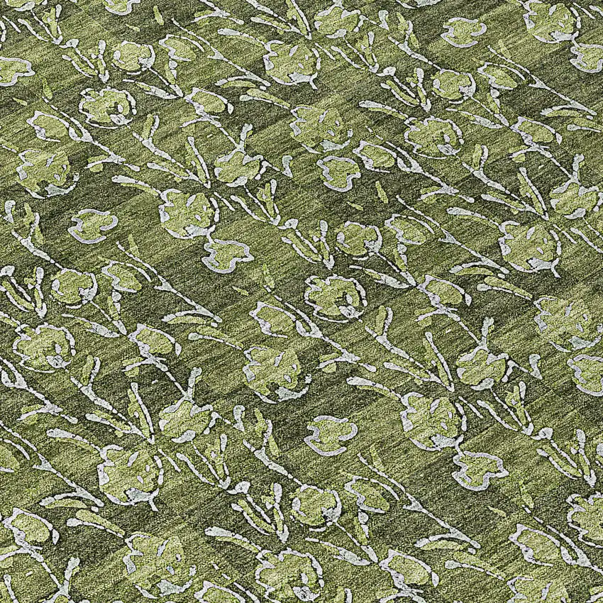 8' Olive Green Artichoke Green And Ivory Round Floral Washable Indoor Outdoor Area Rug Photo 8
