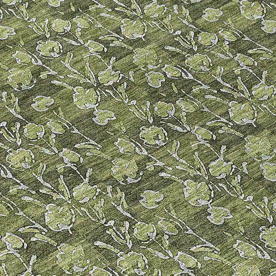 8' Olive Green Artichoke Green And Ivory Round Floral Washable Indoor Outdoor Area Rug Photo 8