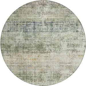 Photo of 8' Olive Green Beige And Brown Round Striped Washable Indoor Outdoor Area Rug