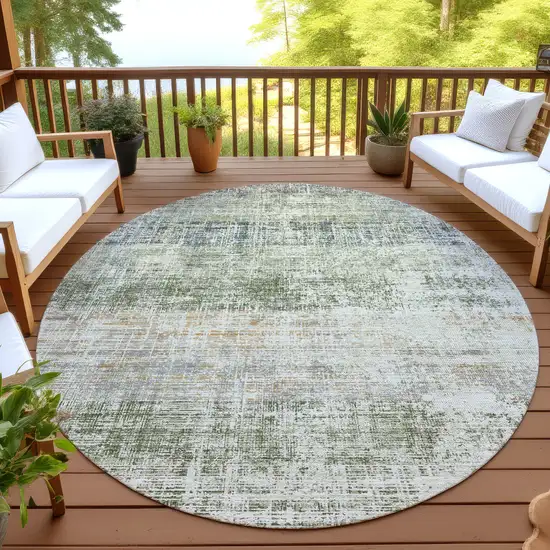 8' Olive Green Beige And Brown Round Striped Washable Indoor Outdoor Area Rug Photo 4