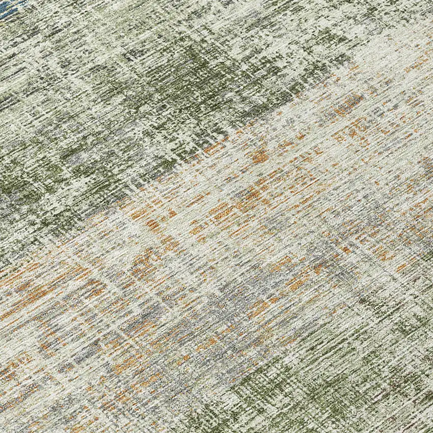 8' Olive Green Beige And Brown Round Striped Washable Indoor Outdoor Area Rug Photo 9