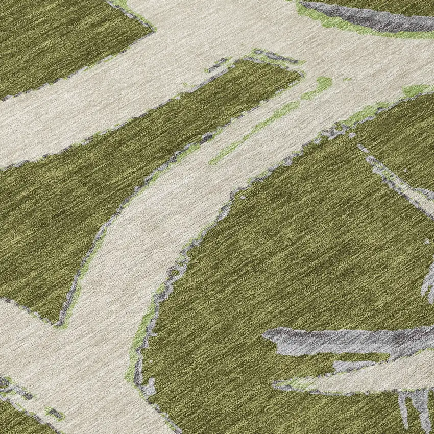8' Olive Green Beige And Gray Round Abstract Washable Indoor Outdoor Area Rug Photo 4