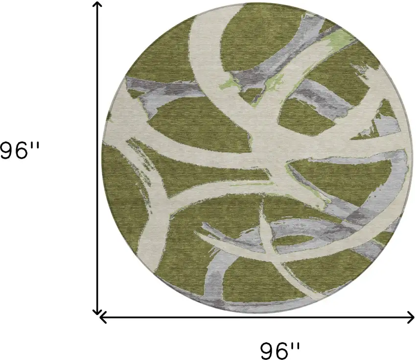 8' Olive Green Beige And Gray Round Abstract Washable Indoor Outdoor Area Rug Photo 3