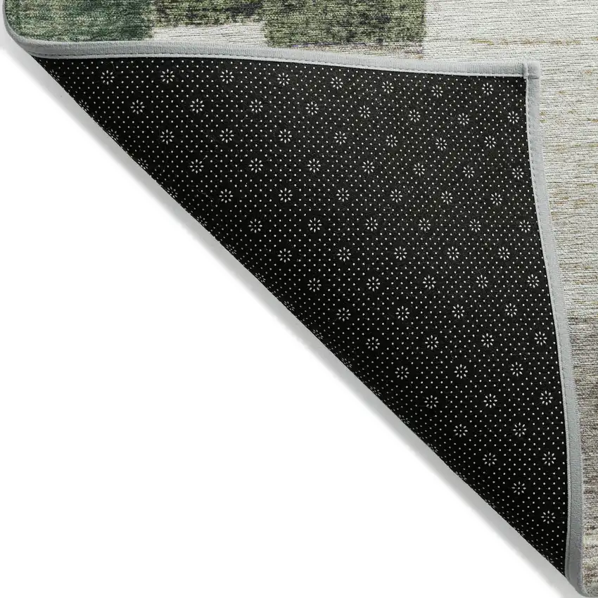 8' Olive Green Beige And Ivory Round Geometric Washable Indoor Outdoor Area Rug Photo 5