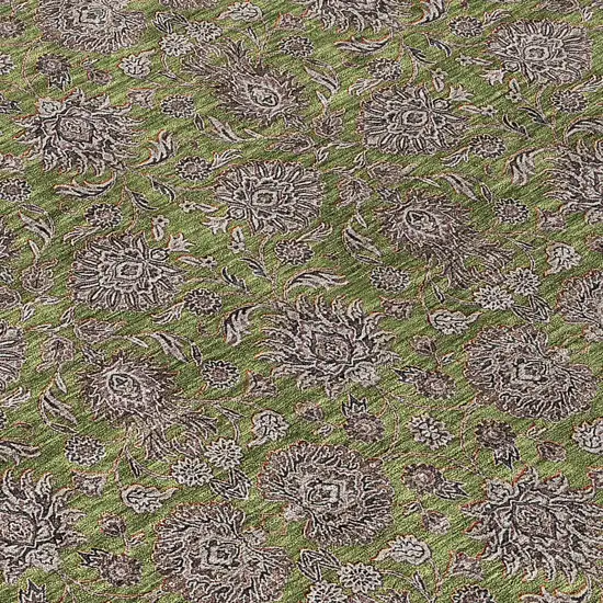 8' Olive Green Beige And Taupe Round Floral Washable Indoor Outdoor Area Rug Photo 9