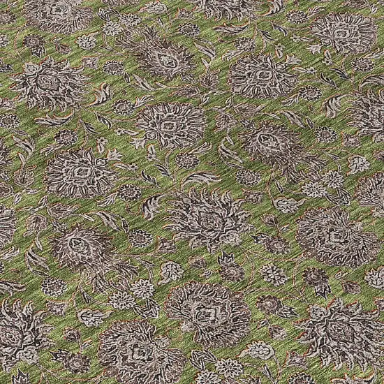8' Olive Green Beige And Taupe Round Floral Washable Indoor Outdoor Area Rug Photo 9