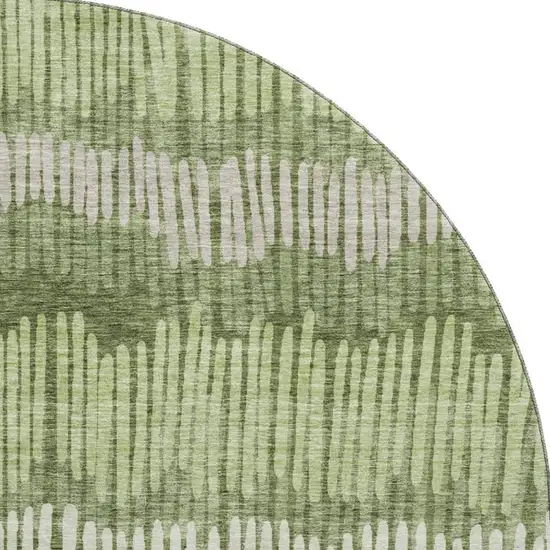 8' Olive Green Beige And Taupe Striped Washable Round Rug With UV Protection Photo 3