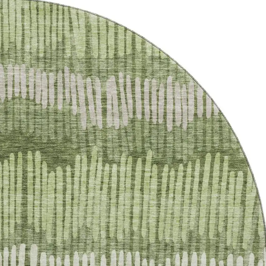 8' Olive Green Beige And Taupe Striped Washable Round Rug With UV Protection Photo 3
