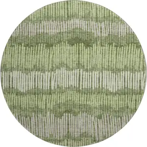 Photo of 8' Olive Green Beige And Taupe Striped Washable Round Rug With UV Protection