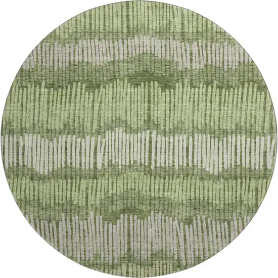 8' Olive Green Beige And Taupe Striped Washable Round Rug With UV Protection Photo 1