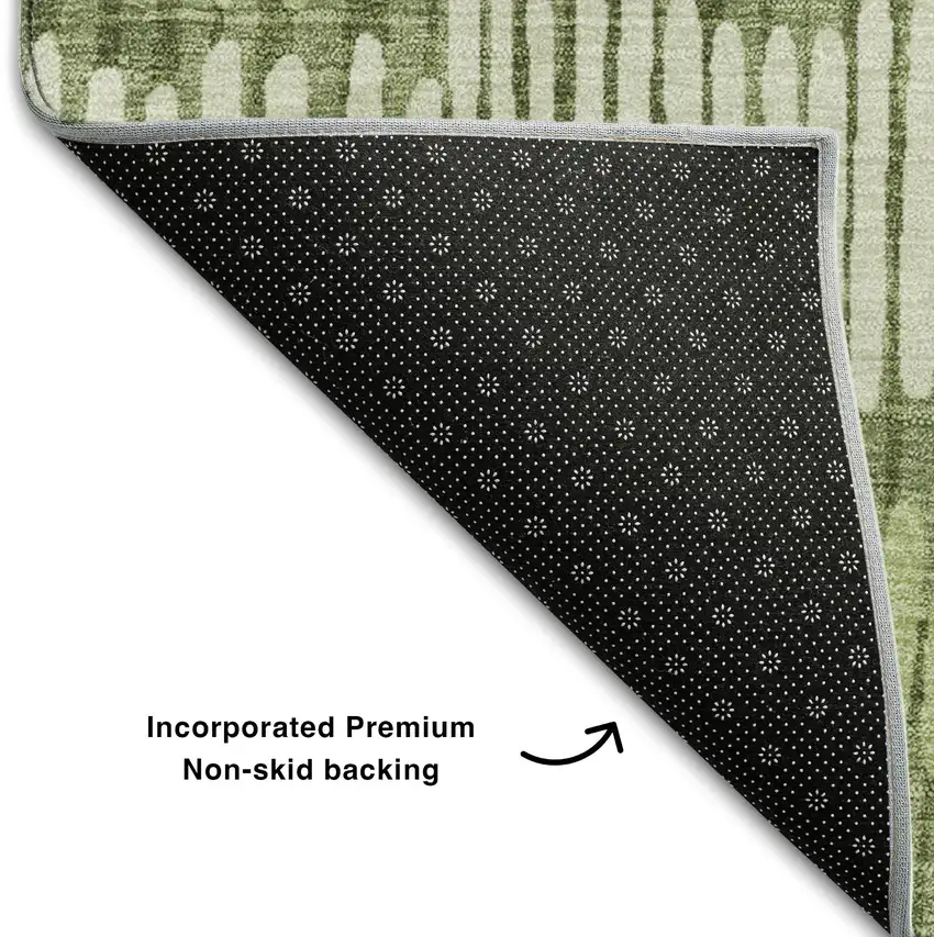 8' Olive Green Beige And Taupe Striped Washable Round Rug With UV Protection Photo 6