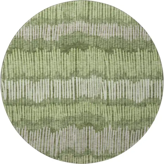 8' Olive Green Beige And Taupe Striped Washable Round Rug With UV Protection Photo 4